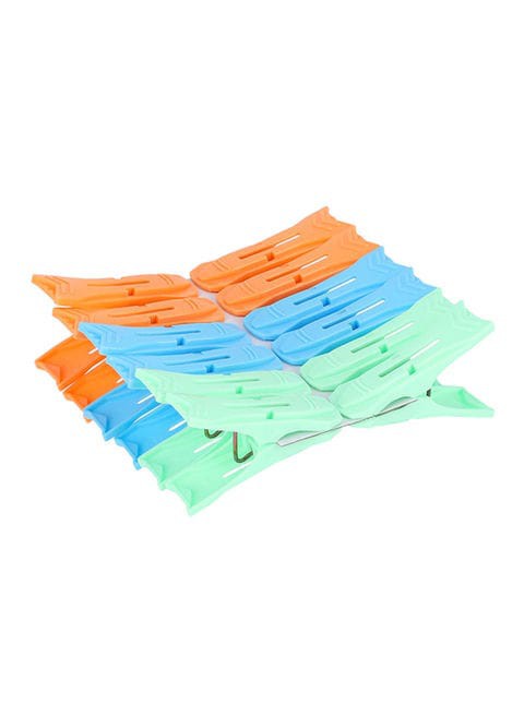 ROYALFORD 12-Piece Plastic Cloth Clip Set Green/Orange/Blue 19inch