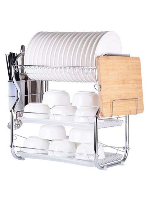 Generic Multi-Functional 3-Tier Dish Rack With Cutting Board Holder Silver