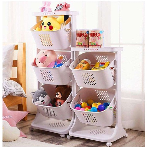 3 - Tier Storage Rack with Wheel for Vegetable toys organization Laundry Basket White