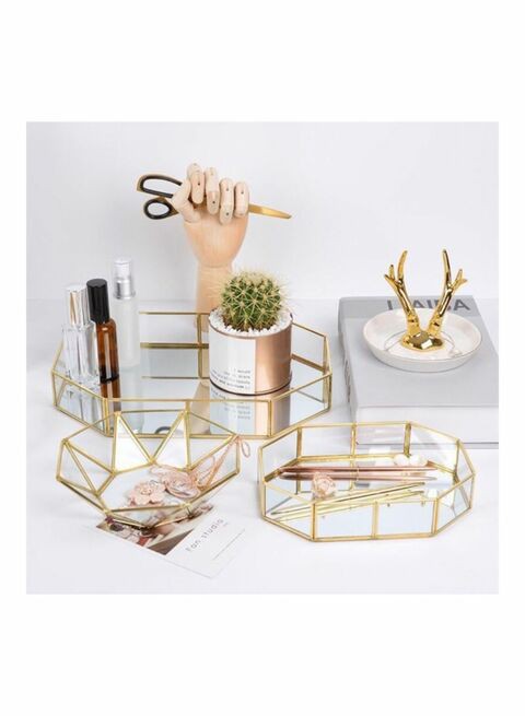 East Lady Glass Makeup Organizer Tray Gold/Clear 20x14.2x4.5cm