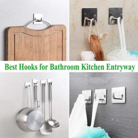 Pritzker Adhesive Hooks Stick On Hooks Heavy Duty Wall Hooks Hangers For Hanging Bathroom Kitchen Home Door Closet Cabinet-Stainless Steel-4 Packs