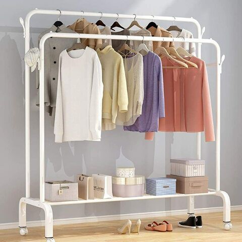 Naor Garment Cloth Rack, Clothes Hanger Stand Clothes Dryer Rail With Branch Hook Large Bottom Storage Space For Shoes Clothes Jacket Umbrella Hats Scarf Handbags (130Cm-White)