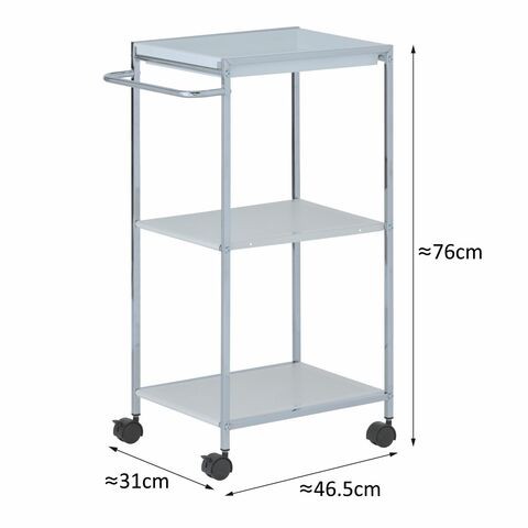 Zenments, 2-Metal Shelf and 1-PP Tray Trolley, Chrome, 46.5Wx31Dx76H cm, HTC-ZEN-269