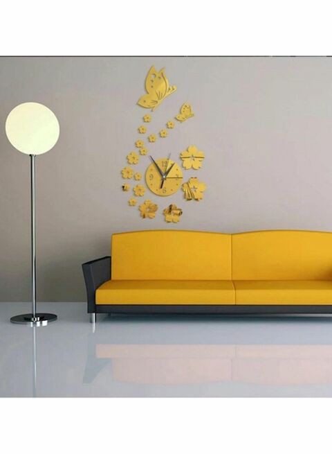 Generic Butterfly And Flower Wall Clock 3D Acrylic Mirror Sticker Gold 41X70cm