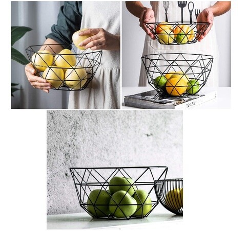 ALISSA Geometric Metal Wire Basket Decorative Fruit Storage Bowl Countertop Display (Black)