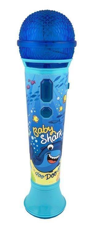 KIDdesigns Baby Shark Sing Along Karaoke Microphone for Kids, Built in Music LED Flashing Lights Pretend Mic, Toys for Kids Portable Karaoke Machine, Connects MP3 Player Audio Device w/ Play Button