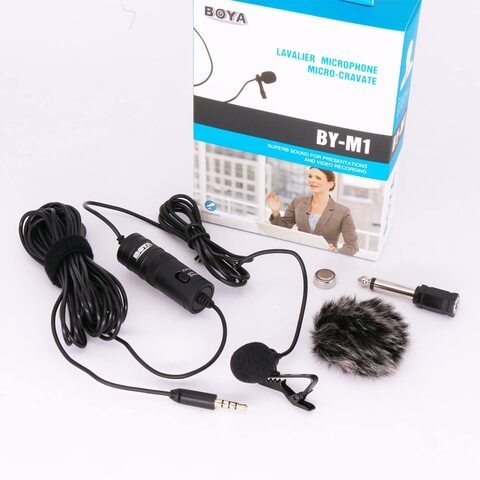 Boya BY-M1 Lavalier Microphone For iPhone With 3.5mm Adapter Cable For Headphone Monitor And Microphone For Smartphones iPhone DSLR Cameras Interviewing Vlogging Livestreaming