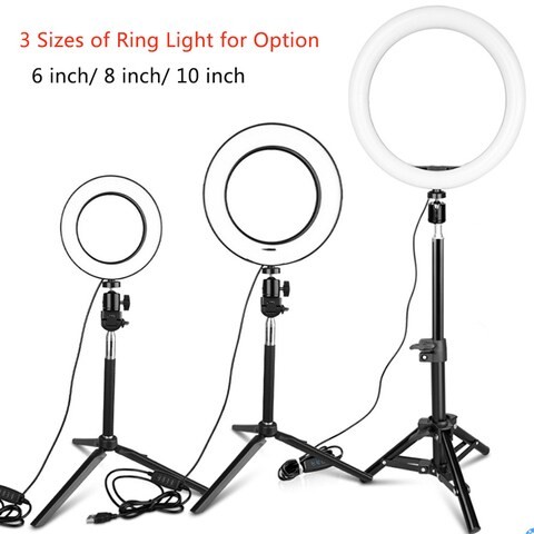 Generic-26cm/10inch Mini LED Video Ring Light Lamp Dimmable 3 Modes Lighting USB Powered with Tripod Stand Ballhead Adapter Phone Holder Remote Shutter for Network Broadcast Selfie Face Makeup