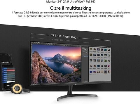 LG 34 Inch Full HD Monitor 21:9 Ultra Wide, IPS Technology, Black - 34WL500-B