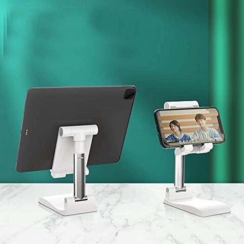 Foldable Smart Phone And Tablet Stand For Desk With Angle And Height Adjustable (Silver)