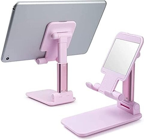 Foldable Smart Phone And Tablet Stand For Desk With Angle And Height Adjustable (Pink)