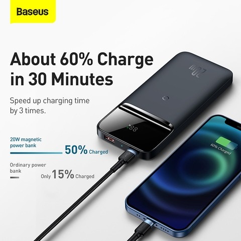 Baseus Magnetic Magsafe Wireless Quick Charging Power Bank 10000mAh with 2 USB Port 20W-Blue