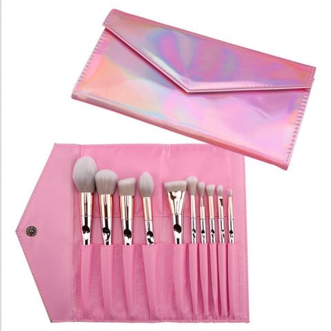 10-Piece Metal Makeup Brush Set Rose Gold