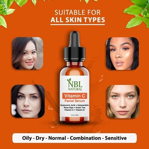 NBL Natural Vitamin C Brightening Face Serum Antioxidant Vitamin C Serum with Hyaluronic Acid and Green Tea Extract 30ml