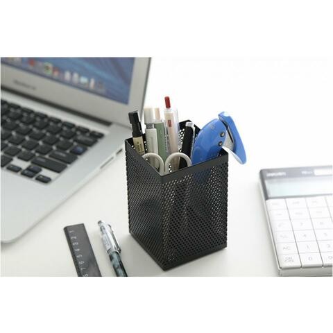 ALISSA Square Metal Pen Stand Desktop Organizer (Black)