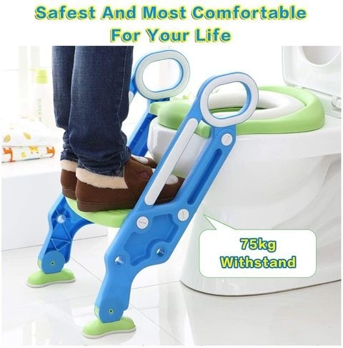 No Sense Baby Toilet Seat, Baby Training Seat with Ladder with Protection Handle for Boys and Girls