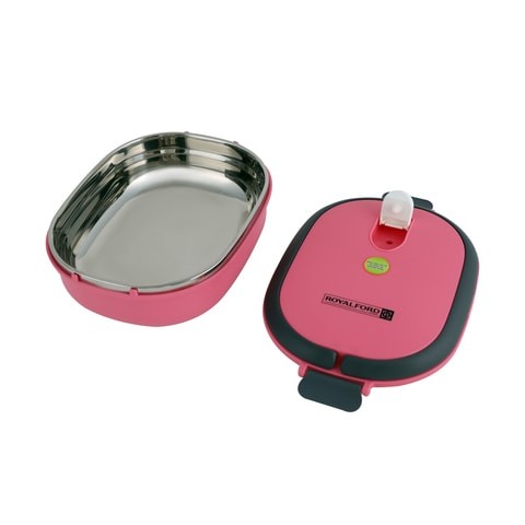 Royalford Stainless Steel Inner Lunch Box Pink/Black 0.9 Liter