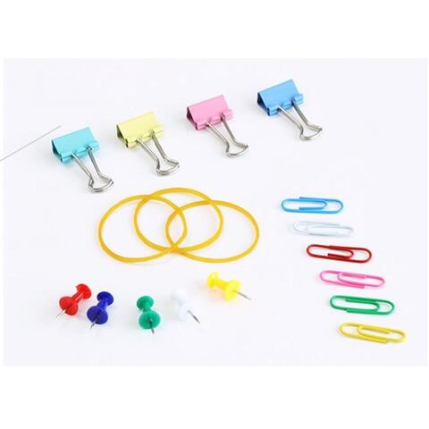 ALISSA-2 Box of Stationery Set Multicolored Binder Clip, Long Tail Clamp, Map Push Pin, Rubber Band for Office and School Supplies