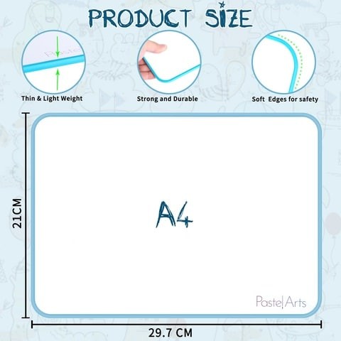 Pastel Arts Double Sided whiteboard with markers and eraser, lined/blank, A4, Non Magnetic, Blue Frame