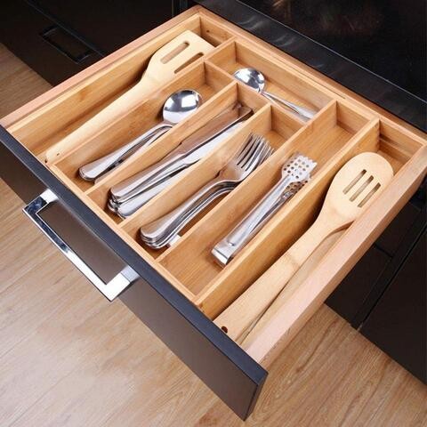 Aiwanto Bamboo Cutlery Tray for Drawer Spoon Tray Utensil Organizer For Kitchen Drawers