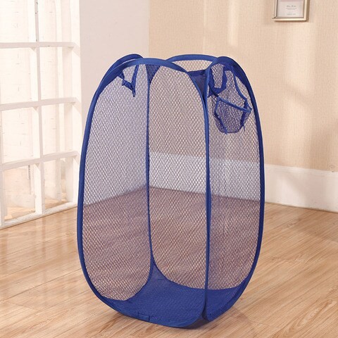 4-Piece Foldable Mesh Clothes Washing Laundry Basket Blue 36*36*58