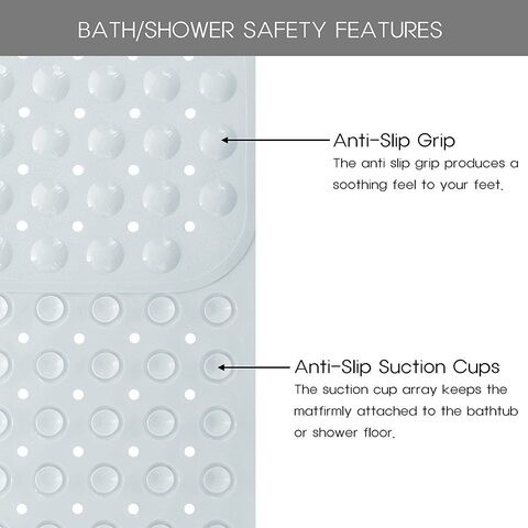 SKY-TOUCH Bathtub Shower Mat, Non-slip Extra Large Bathtub Mat with Suction Cups, Machine Washable with Drain Holes, Clear