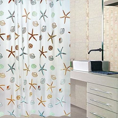 Sea Star Print Polyester Fabric Shower Curtain - 180 x 200 cm