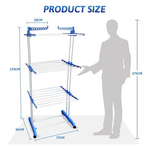 Heavy Duty Three Layer Carbon Steel Full Size Clothes Drying Rack, Laundry Rack, Blue