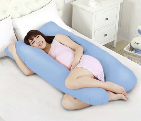 Cotton Pregnancy Pillow by Dorse, 2.5 kg, Blue - 145 x 80 x 25 cm