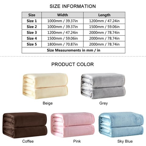 Generic Soft Fleece Bed Blanket, Solid Color - 1200 x 2000 mm