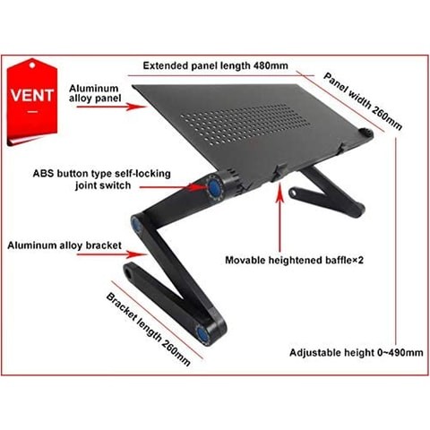 Amerter Aluminum Adjustable Portable Table Desk with Fans and Mousepad Side Stand Lightweight Ergonomically Designed for Home Office Use