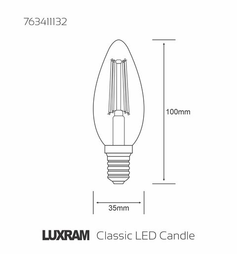 مجموعة مكونة من 6 فتيل E14-LED-C35 4 واط 4000K (أبيض طبيعي) 520Lm