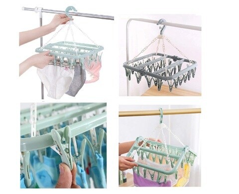 ALISSA 32 Clips Rotatable Foldable and Drip Laundry Hanger (Light Green)