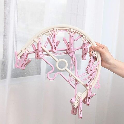 Aiwanto Drying Rack 18 Clip Drying Rack for Clothes Clip and Drip Cloth Hanging Rack (Pink)