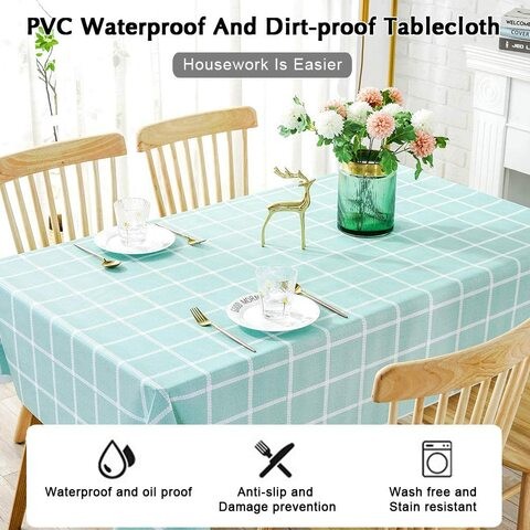 Aiwanto Table Cover Table Cloth Waterproof Stain-ResistantTable Cloth,Wipe Clean Table Cover for Dining Table, Buffet Parties and Camping(Blue, 140 * 220cm)