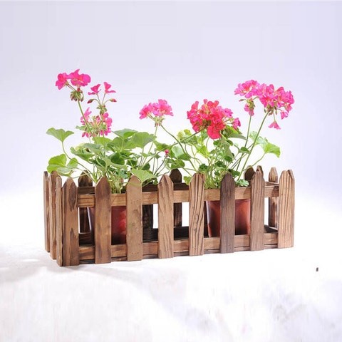 Linjoy Natural Wooden Fence - 30 x 13 x 11 cm for Artificial Flowers & Plants, Home & Garden Decoration