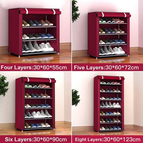 Generic Multi Layer Non-woven Fabric Shoe Cabinet 3/4/5/6/8 Dustproof Shelves