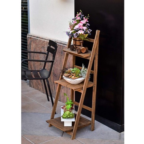 Linjoy 3-Tier Decorative Flower Pot Rack Book Stand - Flowers