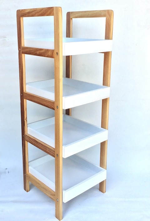 LINGWEI Bamboo Storage Bathroom Stand Shelves Shelf Cabinet Wood Flower Plant Stand Kitchen Storage Rack Standing Bookshelf Bookcase Toilet Shelves Book Stand 4-Floor