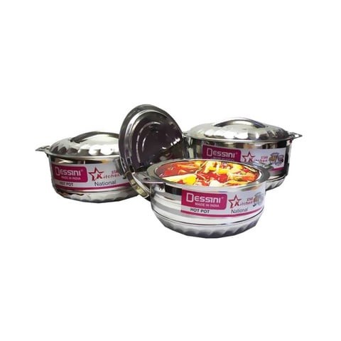 Dessini National Stainless Steel Cookware Set 3 Pieces Size 1 L + 1.5 L + 2.5 L