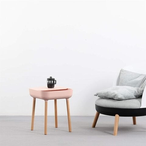 KAI Side Table, Minimalistic Nordic Style bedside table, sofa side table, nightstand, end table with storage unit & beechwood legs for Bedroom, Living Room & office (Soft Pink)