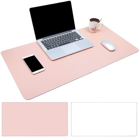 Nusense Large Desk Pad, Non-Slip PU Leather Desk Mouse Pad Waterproof Desk Pad Protector, Dual-Side Use Desk Writing Mat for Office Home, 80cm x 40cm (Pink&amp;White)