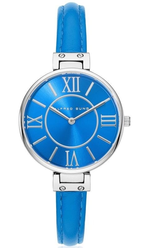 Alfred Sung - Women&#39;s Silhouette Analog Watch AS2002SL-2B2 | Blue colour | Genuine Leather | Water Resistant