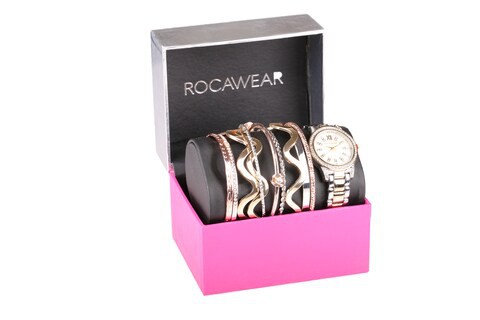 Rocawear Classic Ladies Two-Tone Stainless Steel Watch Bangle Set-829540