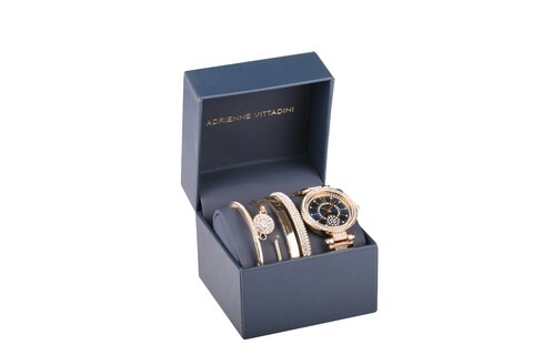 Adrienne Vittadini Classic Ladies Gold Stainlees Steel Watch Bangle Set-829440