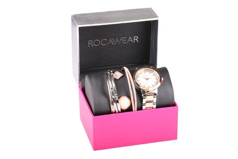 Rocawear Classic Ladies Two-Tone Stainless Steel Watch Bangle Set-829610