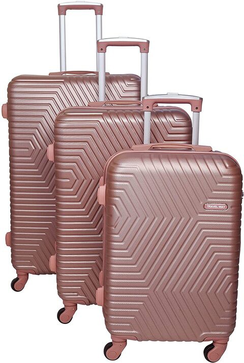 TravelWay Lightweight Luggage Set Checked Bag- 20/24/28 Inches Hardshell Suitcase Spinner Luggage for Travel   ABS Luggage with 4 Spinner Wheels (Rose Gold, Set of 3)