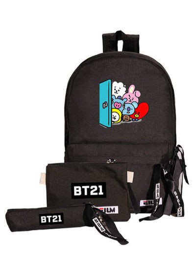 3-In-1 BTS Series Printed School Backpack Black