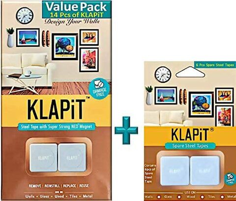 Klapit Mobility Combo Vp - Picture Hanging Kit That Includes Klapit 14Pc Magnetic Strips And 6Pcs Of Spare Steel Tape