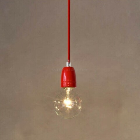 Indoor Veronica Suspension Pendant Retro Style Ceramic Hanging Light Braided Cable - Red